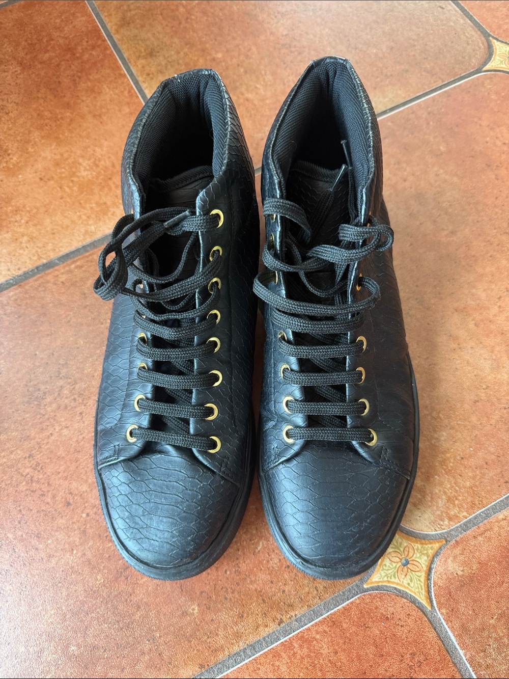 Zara Black High-Top Sneakers with Gold Eyelets